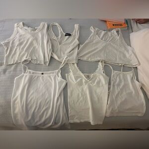 Six white tank tops mixed brands size S! Great condition
